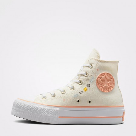  Chuck Taylor All Star Lift Platform Floral Embroidery-Egret/Cheeky Coral/White